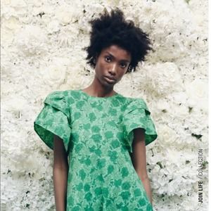 Zara Green Ruffle Sleeve Floral Dress- Size Medium